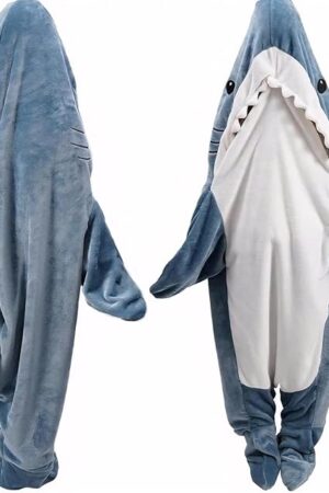DDMY Shark Blanket Onesie for Adult, L Size Flannel Cozy Hoodie Wearable Blanket for Cosplay, Cartoon Throw Sleeping Bag Costume