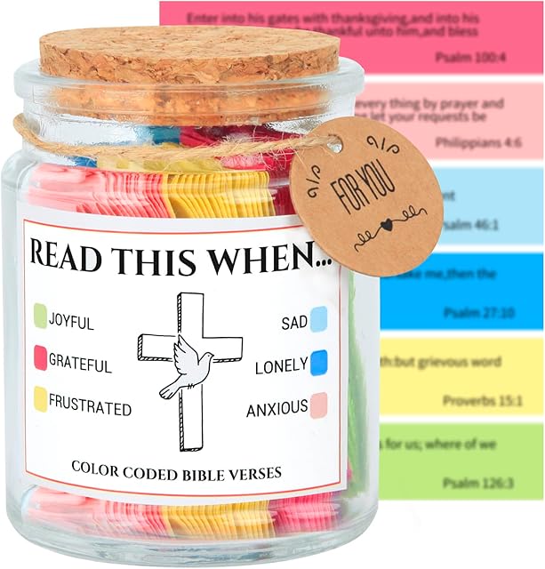 Bible Verse Jar for Women and Men, Scripture Prayer Jar for Emotions and Feelings, Christian Gifts for Mom, Grandma and Best Friend, Graduation Gifts for Her, Religious for Birthday and Fathers Day
