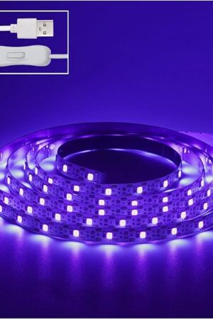 6.6FT/2M LED Black Light Strip - 120 Units LED UV Wick 395-400nm, USB DC 5V Flexible Blacklight Fixtures, 10W Blacklight Strip for Indoor Decor, Glow Poster, Bedroom, Playroom, Halloween, Dark Party