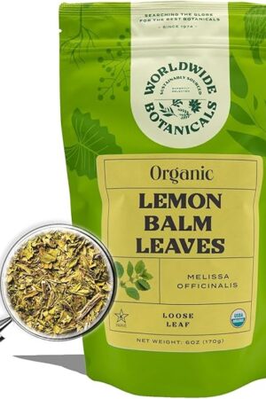 Worldwide Botanicals Organic Lemon Balm Tea, 6 Ounces Loose Leaf | For Stress Relief | Good Digestion | Premium Herbal Tea | 100% Pure Leaves | Kosher