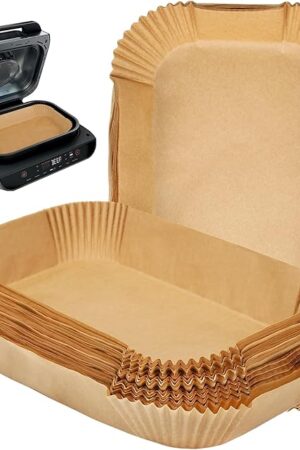 BYKITCHEN Air Fryer Liners for Ninja FG551/DG551/IG651 Foodi Smart XL Indoor Grill, Set of 100, Rectangle Air Fryer Parchment Paper Liners, Ninja Foodi XL Grill Accessories