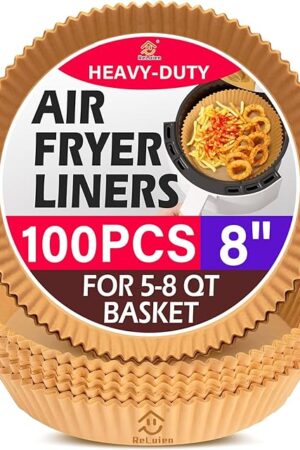 Air Fryer Paper Liners, 100PCS Non-stick Oil Resistant Air Fryer Parchment Paper Liners, 8 Inch Air Fryer Liners Disposable, Round Airfryer Liners for 5-8QT Air fryer, Baking, Roasting Microwave