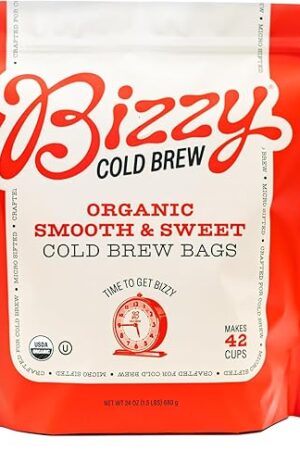 Bizzy Organic Cold Brew Coffee | Smooth & Sweet Blend | Coarse Ground Coffee | Medium Roast | Micro Sifted | Specialty Grade | 100% Arabica | Brew Bags | 12 Count | Makes 42 Cups