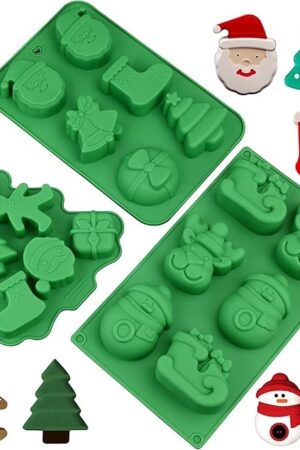 3 Pack Christmas Silicone Molds, Large Size Xmas Baking Mold for Mini Cakes, Handmade Soap, Chocolate, Jello, Candy and Candles,With Christmas Tree Santa Snowman Shape Silicone Mold