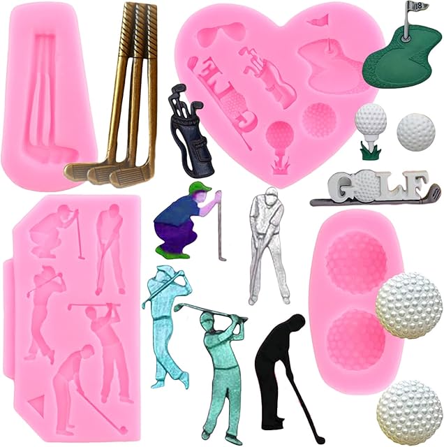 Zixiang Golf Silicone Molds Golf Balls Fondant Mold Golf Club Mold For Cake Decorating Cupcake Topper Polymer Clay Candy Chocolate Gum Paste Set Of 4