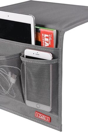 Bedside Storage Organizer, Table Cabinet Bedside Organizer Caddy for Remotes Phone Glasses (Classic 4 Pockets-Grey)