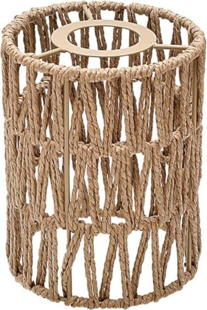 1 Pack Rattan Lamp Shade Small, Boho Mini Lamp Shades Replacement, Vintage Hanging Light Shades, Cylinder Woven LampShades for Floor Lamps Pendant Light Chandelier Wall Sconces Light Fixture Shades