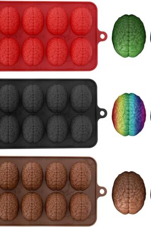 Brain Chocolate Molds Silicone 3 Pcs Small Human Brain Jello Mold Halloween Candy Molds for Cake Cupcake Decorating, Candy, Chocolate, Pudding, Jelly