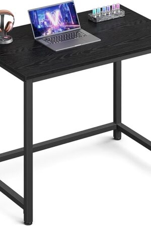 VASAGLE Computer Desk, Gaming Desk, Home Office Desk, for Small Spaces, 19.7 x 31.5 x 29.5 Inches, Industrial Style, Metal Frame, Black with Wood Grain ULWD038B56
