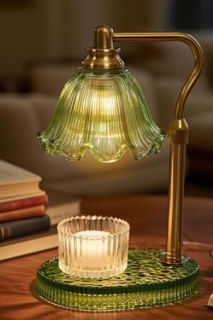 Candle Warmer Lamp with Adjustable Height - Flameless 4-Level Dimmable Wax Warmer, Timer Function & Stylish Design in Multiple Colors（Greener）