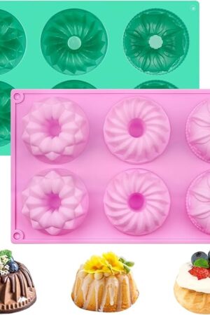 2 PCS Mini Fluted Tube Cake Pans, 6 Cavity Non-stick Silicone Cake Molds for Baking Cornbread, Muffins, Brownies, Jellies