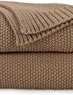 CozeCube Caramel Brown Throw Blanket for Couch, Soft Cozy Cable Knit Throw for Bed Sofa Living Room, Lightweight Warm Decorative Farmhouse Christmas Blanket, 50"x60", Light Brown
