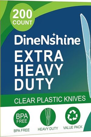 200 Pieces Clear Plastic Knives Heavy Duty Disposable -, BPA-Free, Heat Resistant, Durable and Solid Premium Plastic knives for Party Supplies