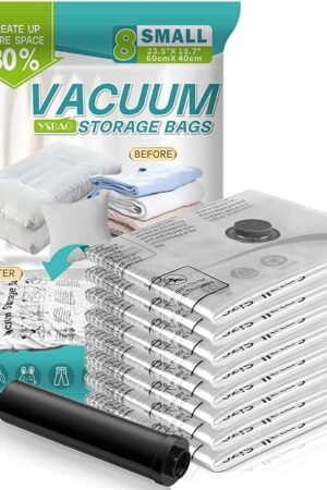 Vacuum Seal Bags for Clothing - Vacuum Storage Bags with Hand Pump, Space Saver Organisers for Travel Luggage Clothes Blankets Comforters (8 Small)