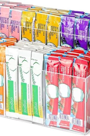 AIEVE Drink Packet Organizer, 2-Tier Water Flavor Packet Holder for Pantry Storage, Acrylic Drink Mix Organizer Hydration Powdered Mixes Holder Container for Cabinet Kitchen Storage