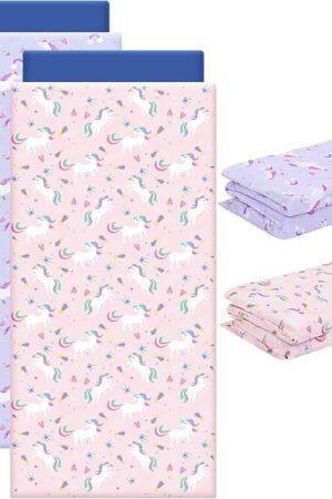 2 Pcs Unicorn Nap Mat Cover for Girls Boys Sewn in Flap Design Pink Purple Pastel Sleeping Kids Nap Mat Covers Soft Microfiber Cot Sheet for Toddler Daycare Preschool Kindergarten