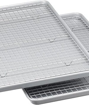 Amazon Basics Ceramic Nonstick Baking Sheets & Cooling Rack Set, Non-Toxic, Half Sheet Size, 2-Pack, Gray