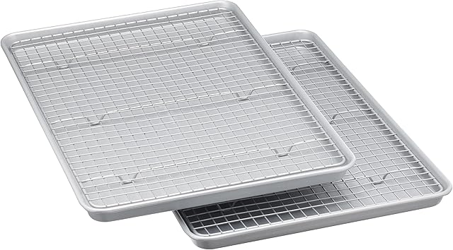 Amazon Basics Ceramic Nonstick Baking Sheets & Cooling Rack Set, Non-Toxic, Half Sheet Size, 2-Pack, Gray