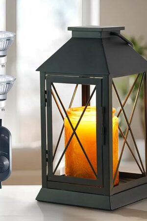 Candle Warmer Lamp with Timer,Compatible with 3 Wick Candles/Large Candel Jars,Vintage Lamp Candle Warmer Lantern,Dimmable Candle Lamp Warmer Farmhouse,Fully Enclosed Designed and Hanging Up-Black