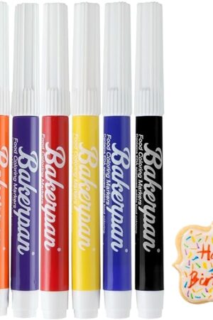 Bakerpan Food Coloring Markers, Standard Tip Edible Markers for Cookie Decorating, Edible Colored Ink Pens - Set of 7 (Made in USA)