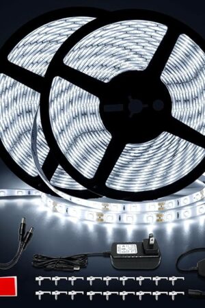50ft Waterproof LED Strip Lights, 6000K Daylight White IP44 Tape Light, 15M 12V Rope Light Strong 3M Adhesive, for Home,Kitchen, Patio, Balcony, Party, Wedding, Indoor and Outdoor Decor