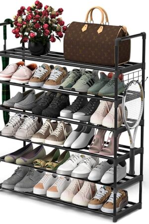 6 Tiers Metal Shoe Rack Shoe Shelf Storage Organizer Black