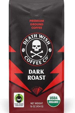 Death Wish Coffee, Organic and Fair Trade Dark Roast Ground Coffee, 16 oz