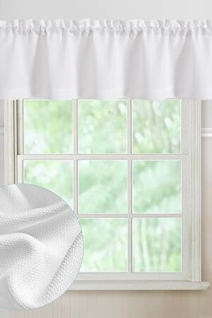 Chyhomenyc White Valance for Windows, Light Filtering Faux Linen Textured Semi Sheer Small Short Valance for Bathroom Laundry Basement, 60Wx14L inch, 1 Piece
