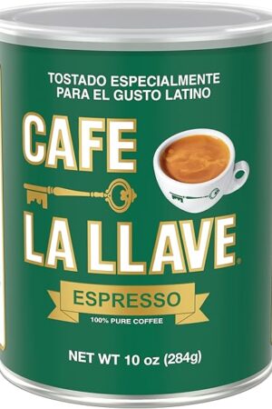 Cafe La Llave Dark Roast Ground Espresso Coffee, 10 oz Can - Rich and Bold Cuban-Style Blend - Strong, Aromatic Flavor