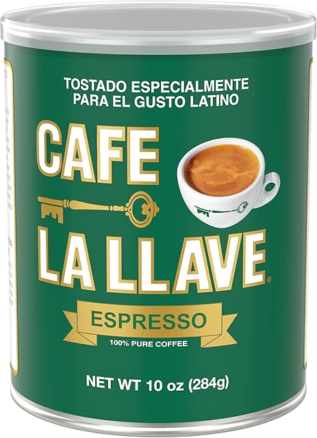 Cafe La Llave Dark Roast Ground Espresso Coffee, 10 oz Can - Rich and Bold Cuban-Style Blend - Strong, Aromatic Flavor