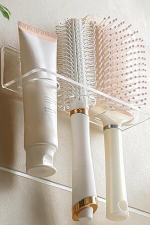 Acrylic Hair Brush Holder for Bathroom Adhesive Hair Tool Organizer Wall Mounted Comb Holder Organizer with 3 Holes Diameter 1.34 to 1.57 In,Remove Film Before Use(transparent)