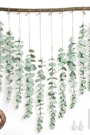 Artificial Eucalyptus Wall Hanging Decor - Fake Eucalyptus Leaves Greenery Vines Wall Hanging Plants - Farmhouse Rustic Boho Decor for Bathroom Bedroom Livingroom Decorations