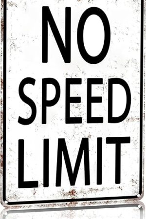 Boys Gifts Retro Tin Sign No Speed Limit Sign for Boys Room Man Cave Garage Bedroom Vintage Style Wall Art Decor 8 x 12 Inch (3096)