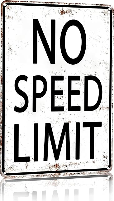 Boys Gifts Retro Tin Sign No Speed Limit Sign for Boys Room Man Cave Garage Bedroom Vintage Style Wall Art Decor 8 x 12 Inch (3096)
