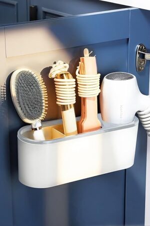YIGII Hair Dryer Holder Self-Adhesive, 3-in-1 Hair Tool Organizer Bathroom Organizer Wall Mounted/Over Cabinet Door/Free-Standing,White Grey