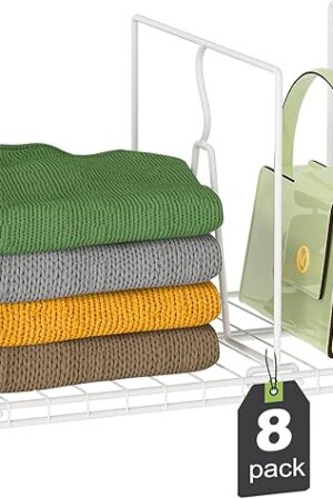 Wire Shelf Dividers for Closet: Tall 8 Pack 12-inch Deep Wire Rack Accessories - Adjustable Purse Organizer for Clothes Handbags - Metal Pantry Separators