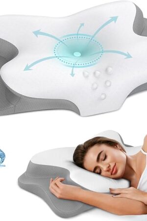 Cervical Neck Pillow - Cooling Pillow for Neck Pain Relief, Ergonomic Contour Side Sleeper Pillow for Sleeping, Orthopedic Memory Foam Pillows for Back & Stomach Sleepers with Pillowcase