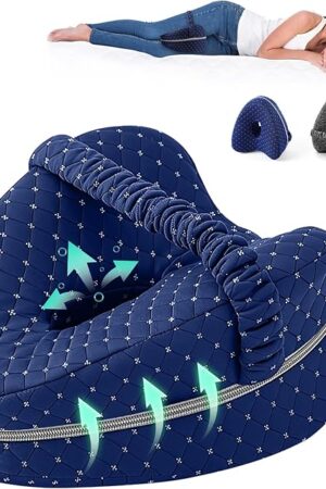 Alignment Pillows for Side Sleepers, Hip Alignment Pillow, Knee Pillow for Side Sleepers, Leg Pillows for Sleeping, Suitable for Relieving Leg, Back, Knee (Grid Blue)
