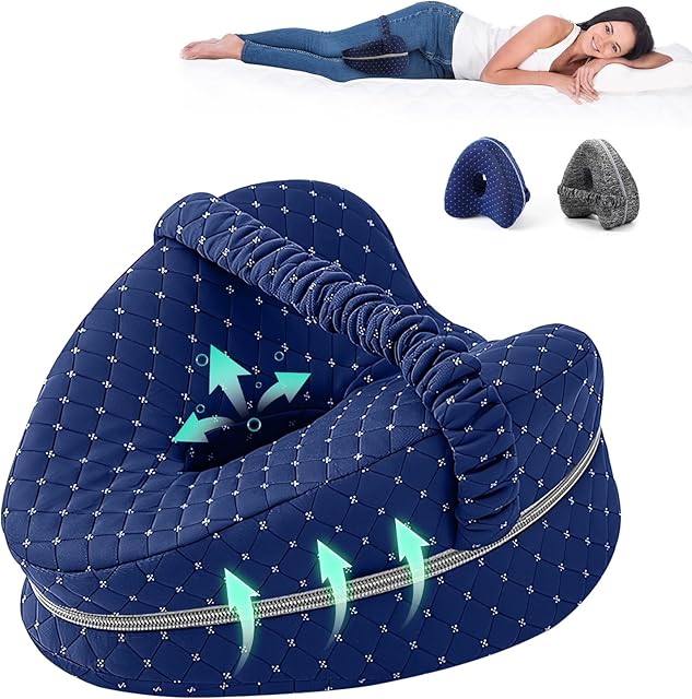 Alignment Pillows for Side Sleepers, Hip Alignment Pillow, Knee Pillow for Side Sleepers, Leg Pillows for Sleeping, Suitable for Relieving Leg, Back, Knee (Grid Blue)