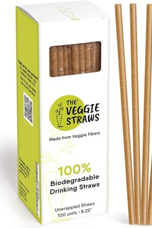– 100 PCS of 8.25 Inches Unwrapped Biodegradable Straws – Made of Vegetable Fibers, Best Environment Friendly Drinking Straws for Hot and Cold Beverages