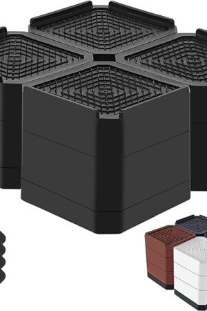 Bed Risers Heavy Duty, Adjustable Furniture Riser Blocks Lift 1.5, 3, 4.3 inches for Couch Table Desk Sofa Chair Legs, Refrigerator, Washing Machine - Support up to 4000 lbs (Black 4 Pack, 3 inch)