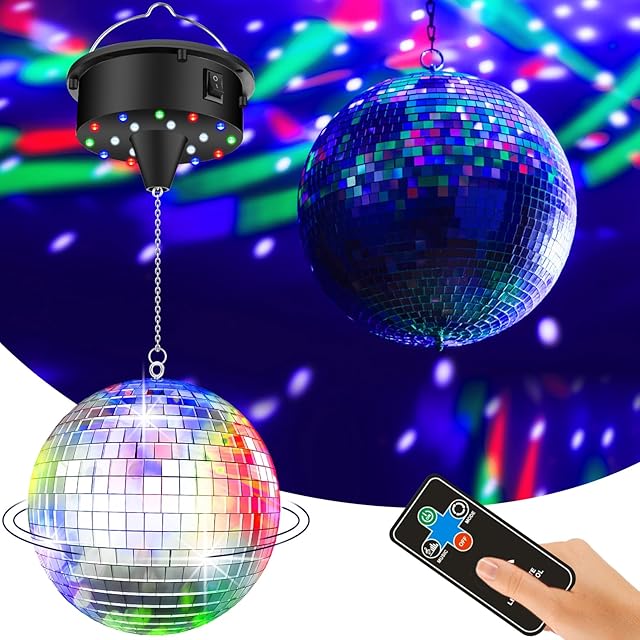 Disco Ball 18 LED Beads 4 Color Lights Plug/Battery Operated