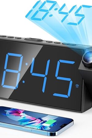 Digital Projection Alarm Clocks for Bedrooms - Large LED Display, 180° Rotatable Projector, 5-Level Dimmer,USB Charger,Battery Backup,Loud Dual Alarms for Kids Elderly,Heavy Sleepers,Snooze,12/24H,DST