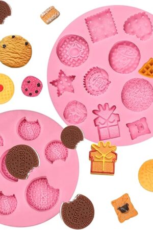 Cookie Fondant Molds, Mini Cake Decorating Silicone Mold Set of 2, Perfect for Cupcake Toppers, Cookie Dough, Sugar Craft Glue, Candy Chocolate, Flower Paste, Clay, Resin, Gypsum