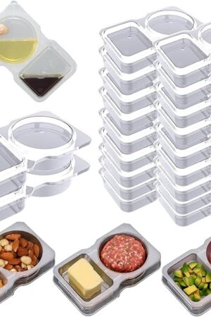 18Pcs Double Compartment Snack Containers with Lid,Travel Size Condiments,Sauce Containers,2 Compartment Lunch Box