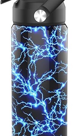 Boys Water Bottle with Straw,18 oz Kids Insulated Cups with Stainless Steel Leak Proof for School,Sport&Travel（Lightning）