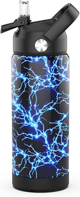 Boys Water Bottle with Straw,18 oz Kids Insulated Cups with Stainless Steel Leak Proof for School,Sport&Travel(Lightning)