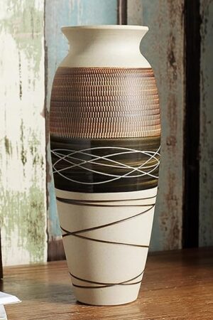 Ceramic Rustic Farmhouse Vase, 12.6" Large Vintage Flower vase for Home Decor, Tall Boho Textured Vases for Living Room, Table, Mantel, Shelf and Centerpieces Decor and Housewarming