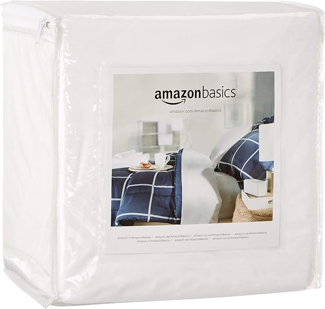 Amazon Basics Mattress and Box Spring Protector, Waterproof, Zipper Enclosed Cover, 12 to 18 inches Depth, Queen, White