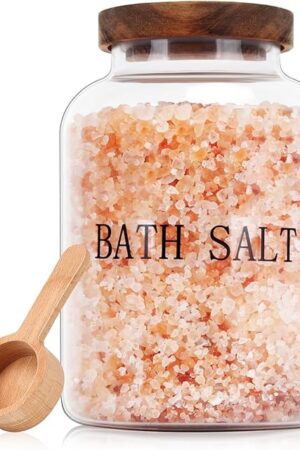 74 oz Glass Bath Salts Jar,Bath Salt Container with Wooden Lid and Scoop,Bathroom Organizers and Storage,for Bathroom Bath Decor,Home Decor,Bathtub Accessories for Women